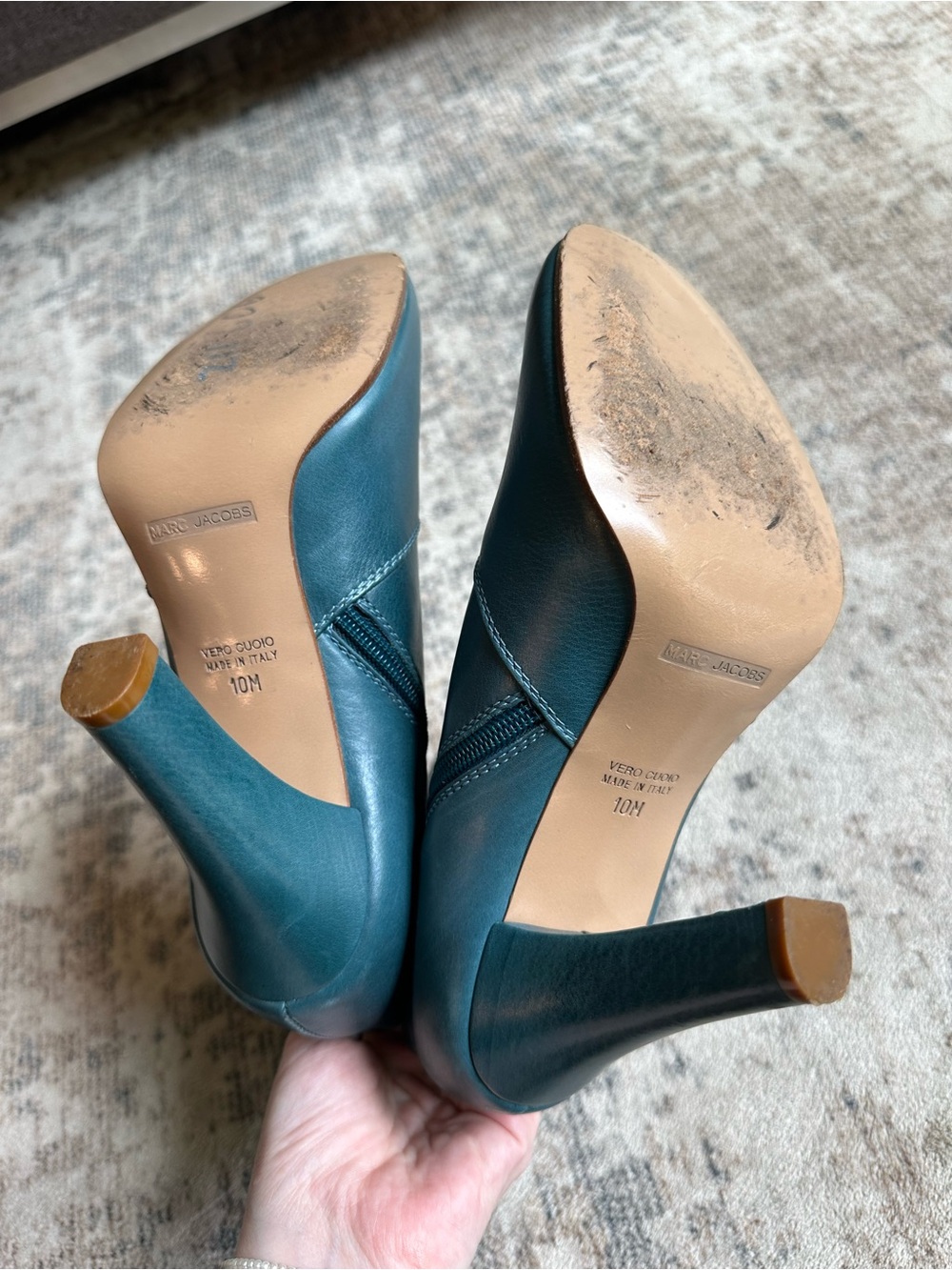 Marc Jacobs Peacock Teal Leather Ankle Boots Booties Heels Size‎ 10 - Picture 9 of 10